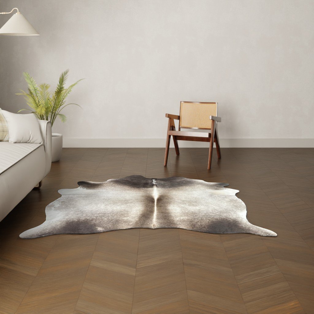 Natürliches Rinderfell taupe grau 180x180 cm Nahaufnahme Fell-Muster