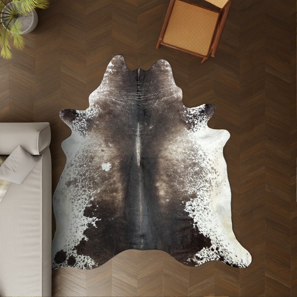 Kuhfell dunkelbraun weiss XL Extra groß als Wohnzimmer Teppich