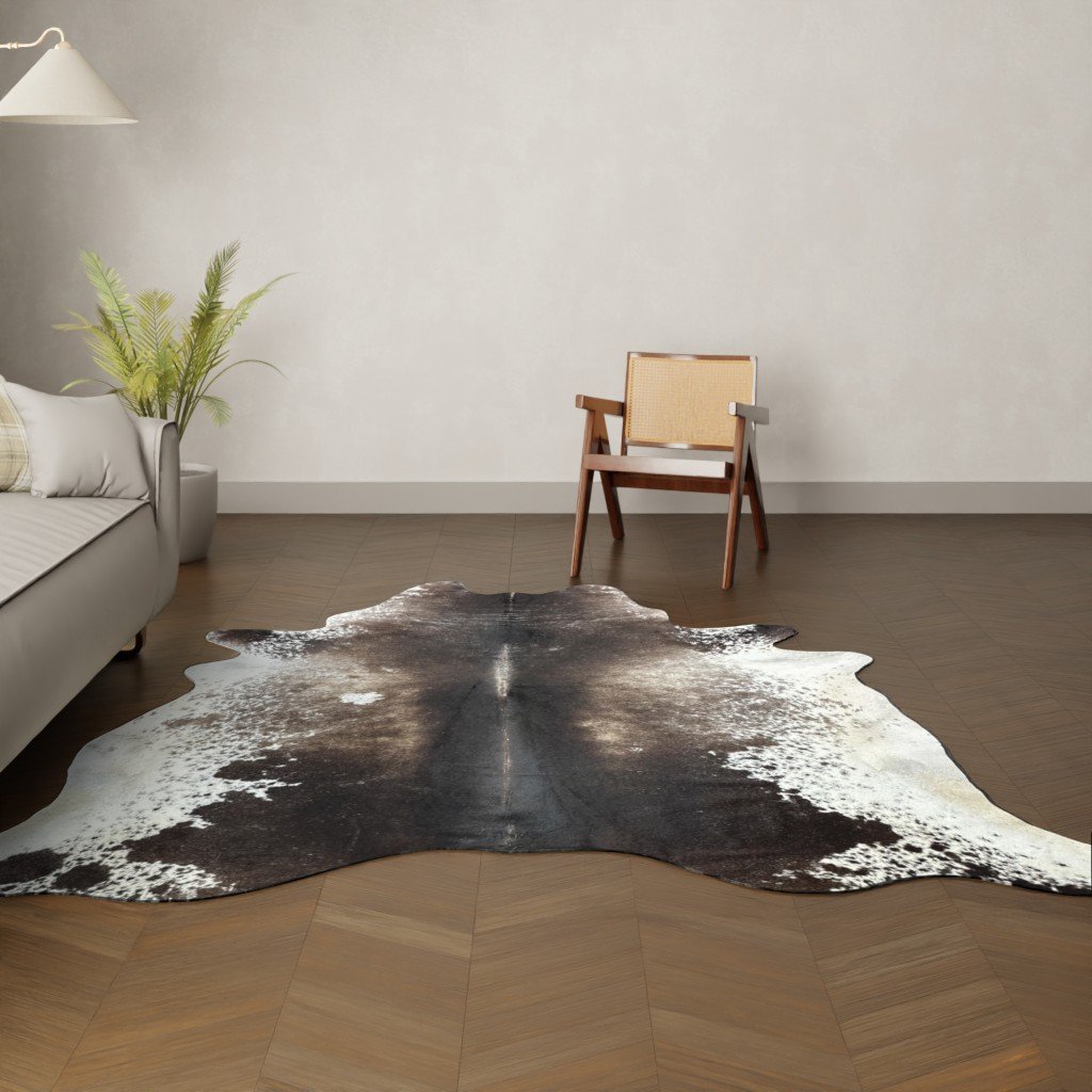 Natürliches Rinderfell dunkelbraun weiss Nahaufnahme Fell-Muster