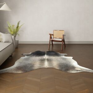 Natürliches Rinderfell dunkelbraun grau 230x220 cm Nahaufnahme Fell-Muster