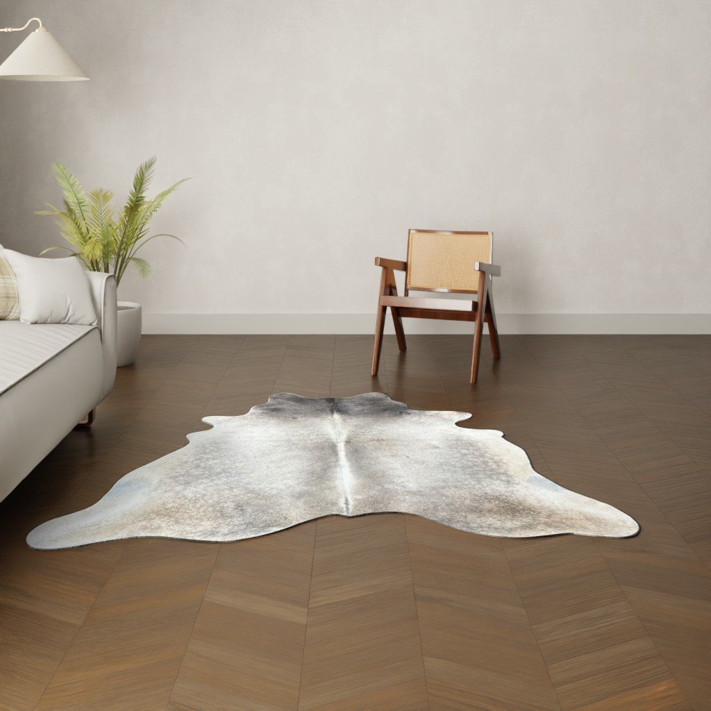 Natürliches Rinderfell taupe grau 190x170 cm Nahaufnahme Fell-Muster