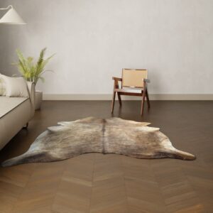 Natürliches Rinderfell dunkel Taupe 200x180 cm Nahaufnahme Fell-Muster