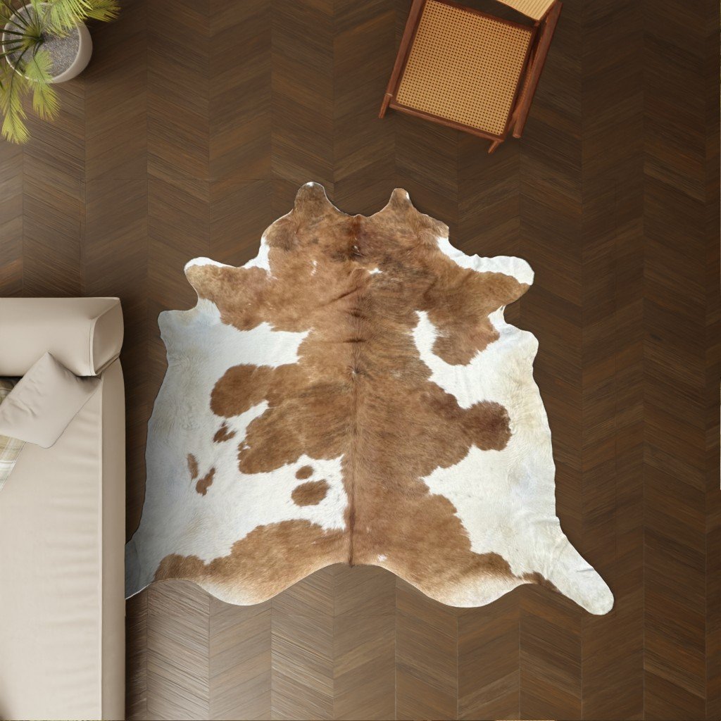 Kuhfell braun-weiss gefleckt 240x220 cm Riesig als Wohnzimmer Teppich