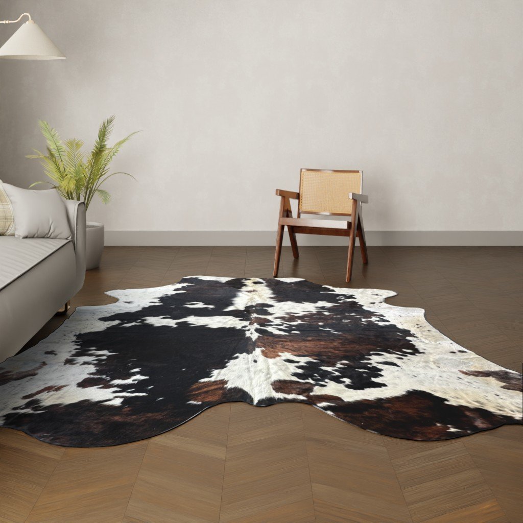 Natürliches Rinderfell Tricolor KOLOSSAL 280x240 cm Nahaufnahme Fell-Muster