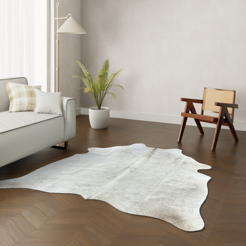 Kuhfell-Teppich Creme weiß 200x180 cm. KLEIN