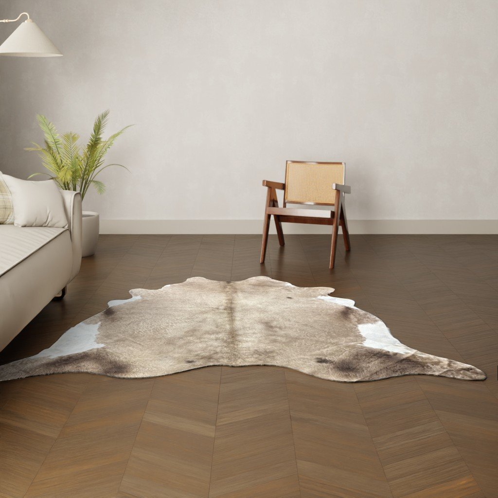 Kuhfell-Teppich taupe dunkel weiß 220×200 cm