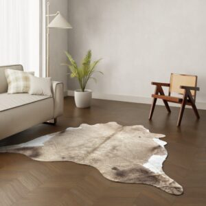 Kuhfell-Teppich taupe dunkel weiß 220×200 cm