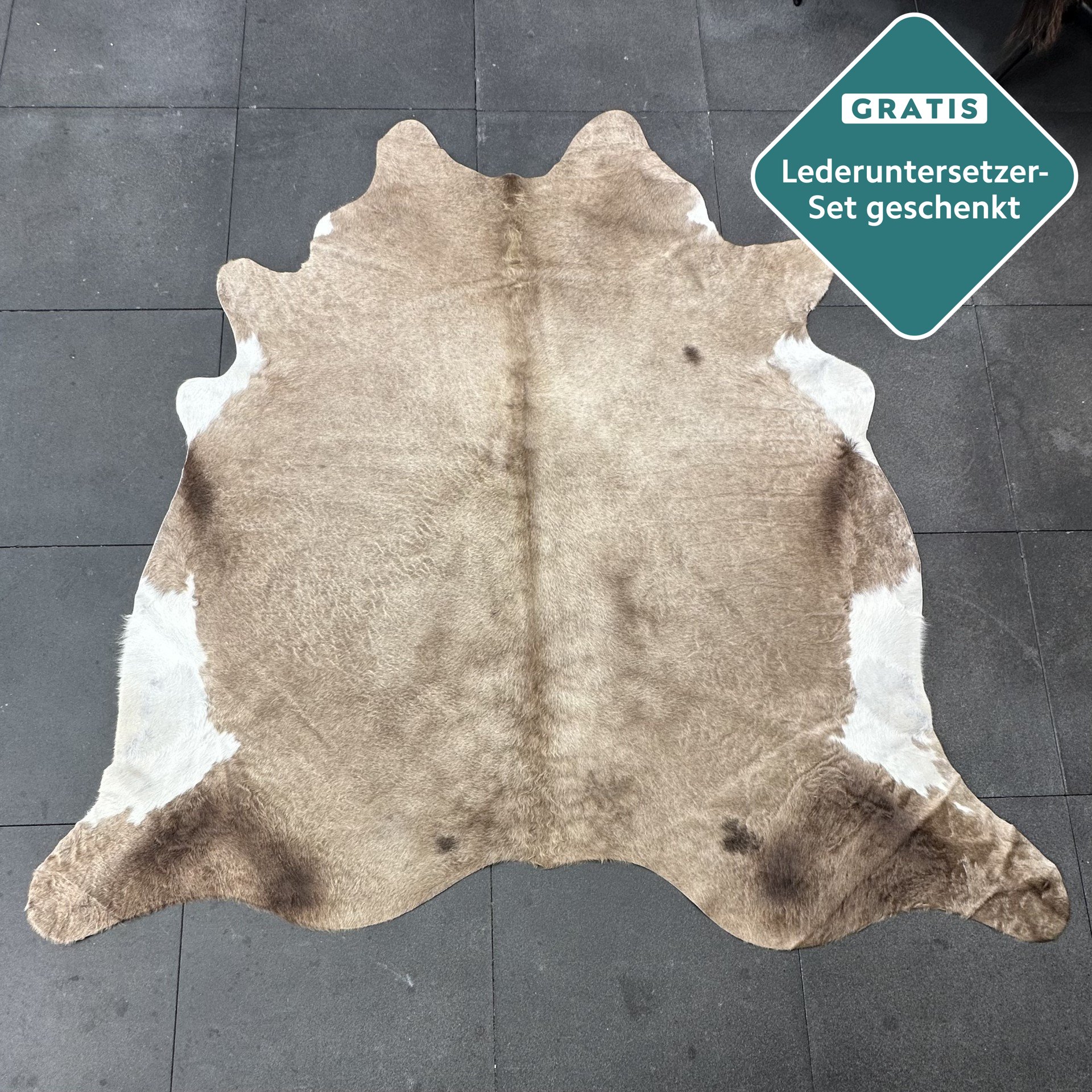 Kuhfell-Teppich taupe dunkel weiß 220×200 cm