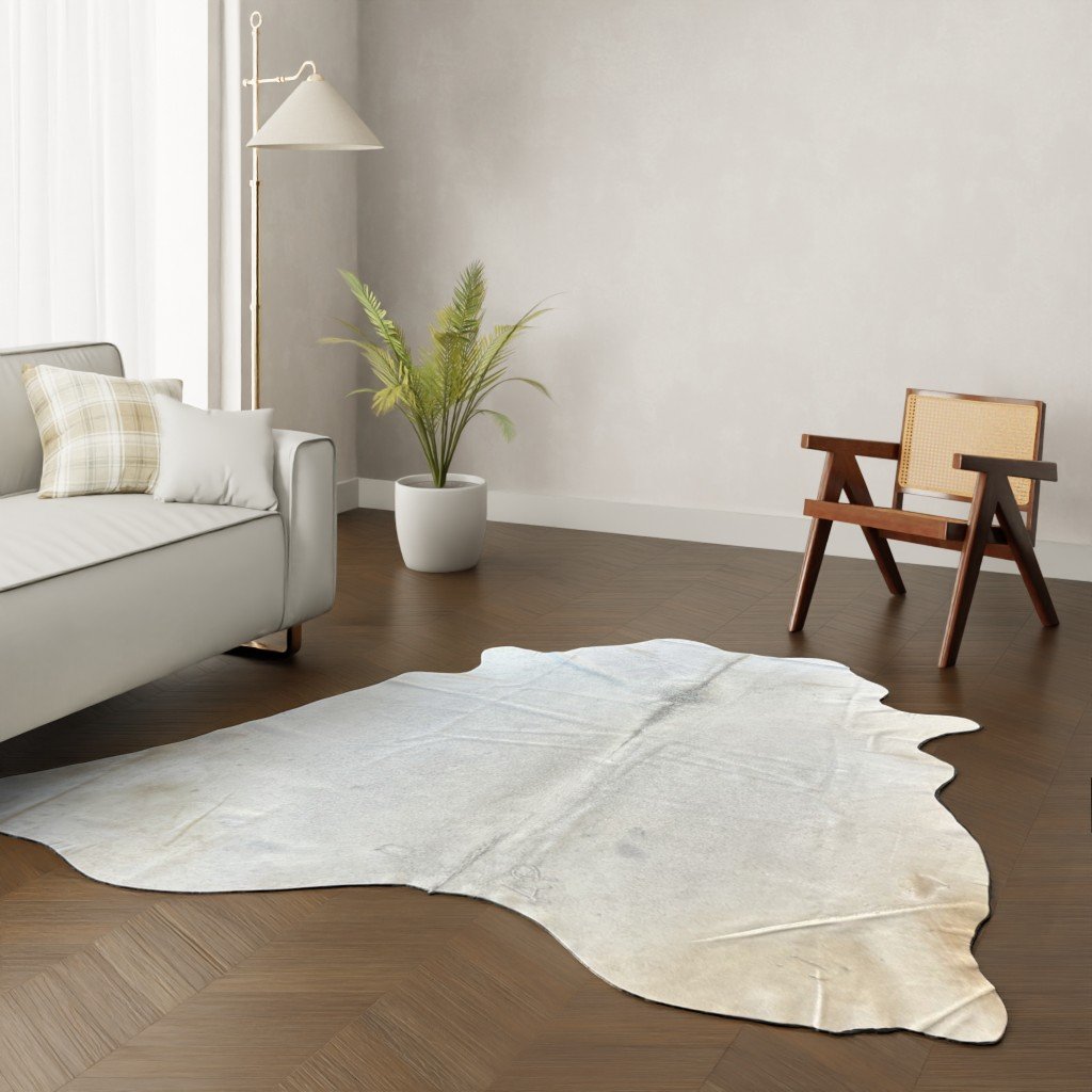Kuhfell-Teppich Creme weiß 230x200 cm.