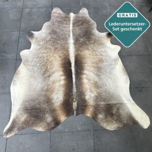 Kuhfell-Teppich dunkelbraun grau 250x210 cm. RIESIG
