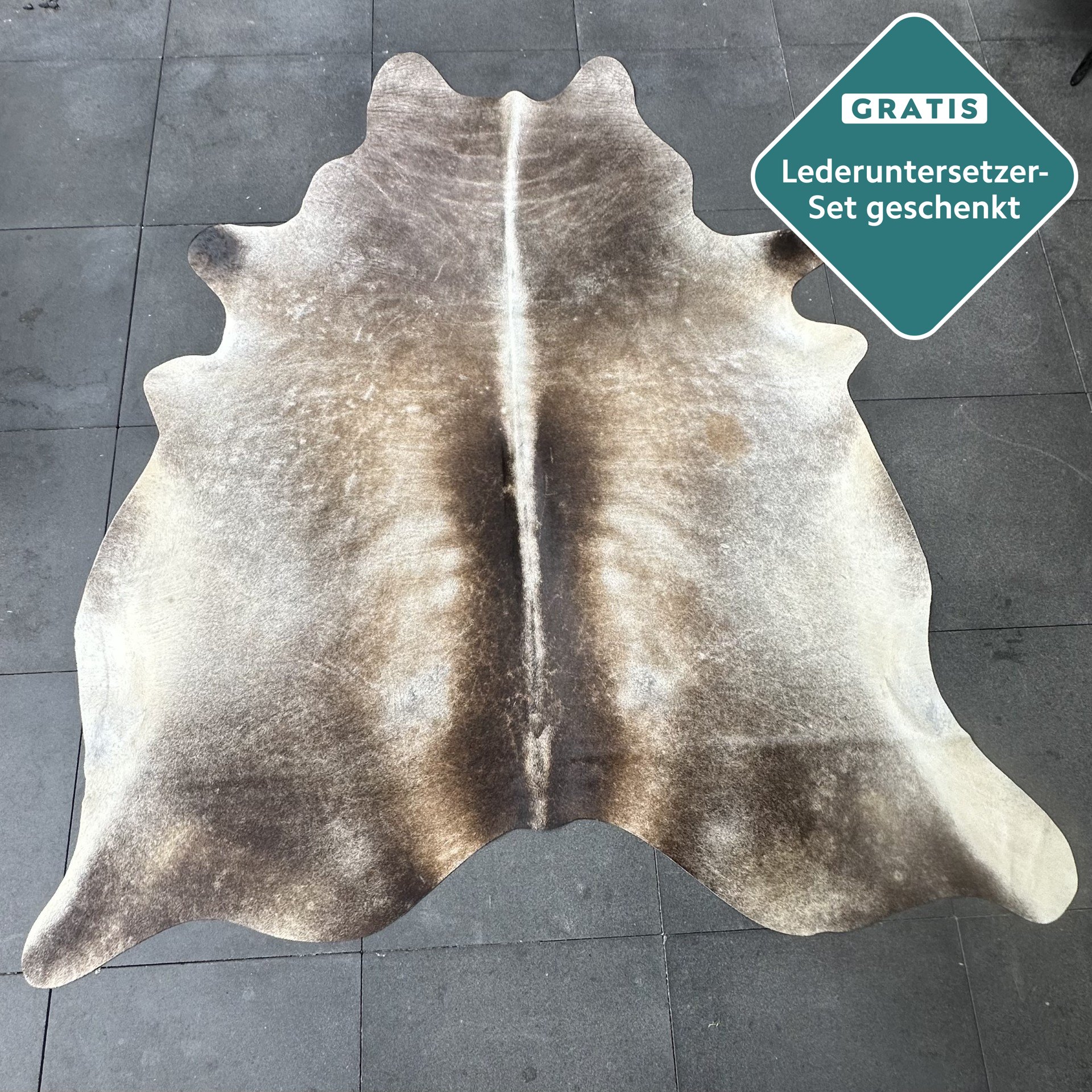 Kuhfell-Teppich dunkelbraun grau 250x210 cm. RIESIG