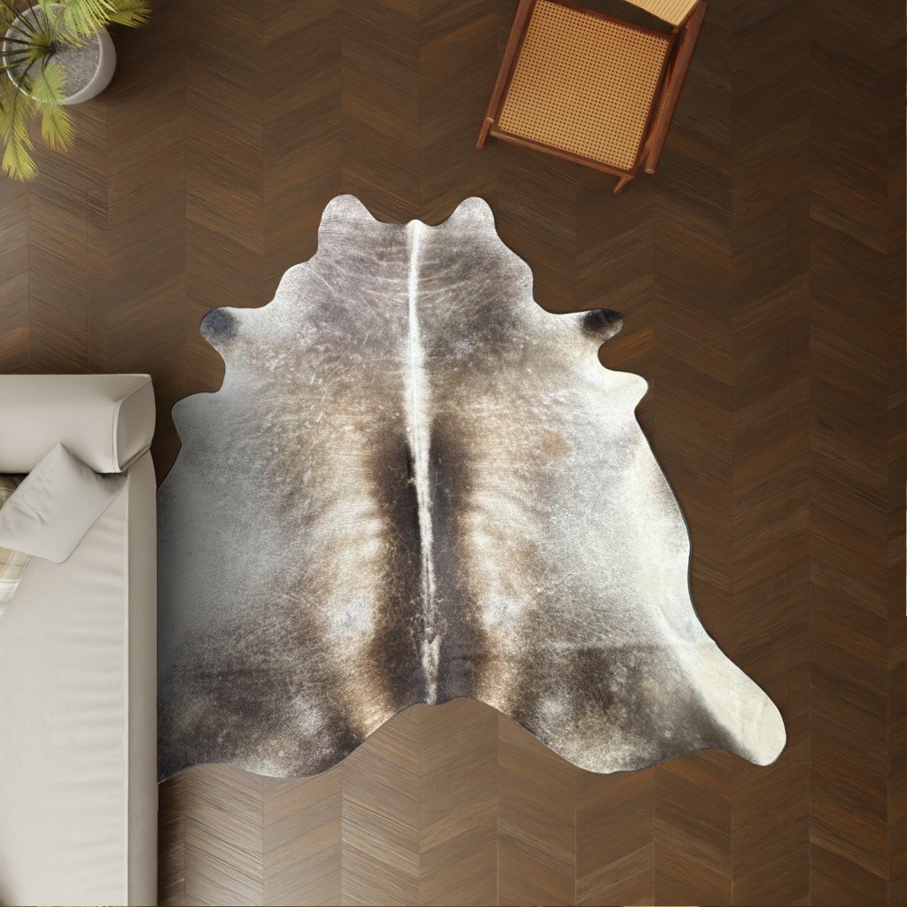 Kuhfell-Teppich dunkelbraun grau 250x210 cm. RIESIG