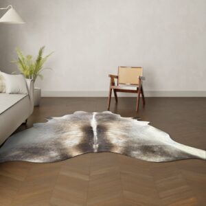 Kuhfell-Teppich dunkelbraun grau 250x210 cm. RIESIG