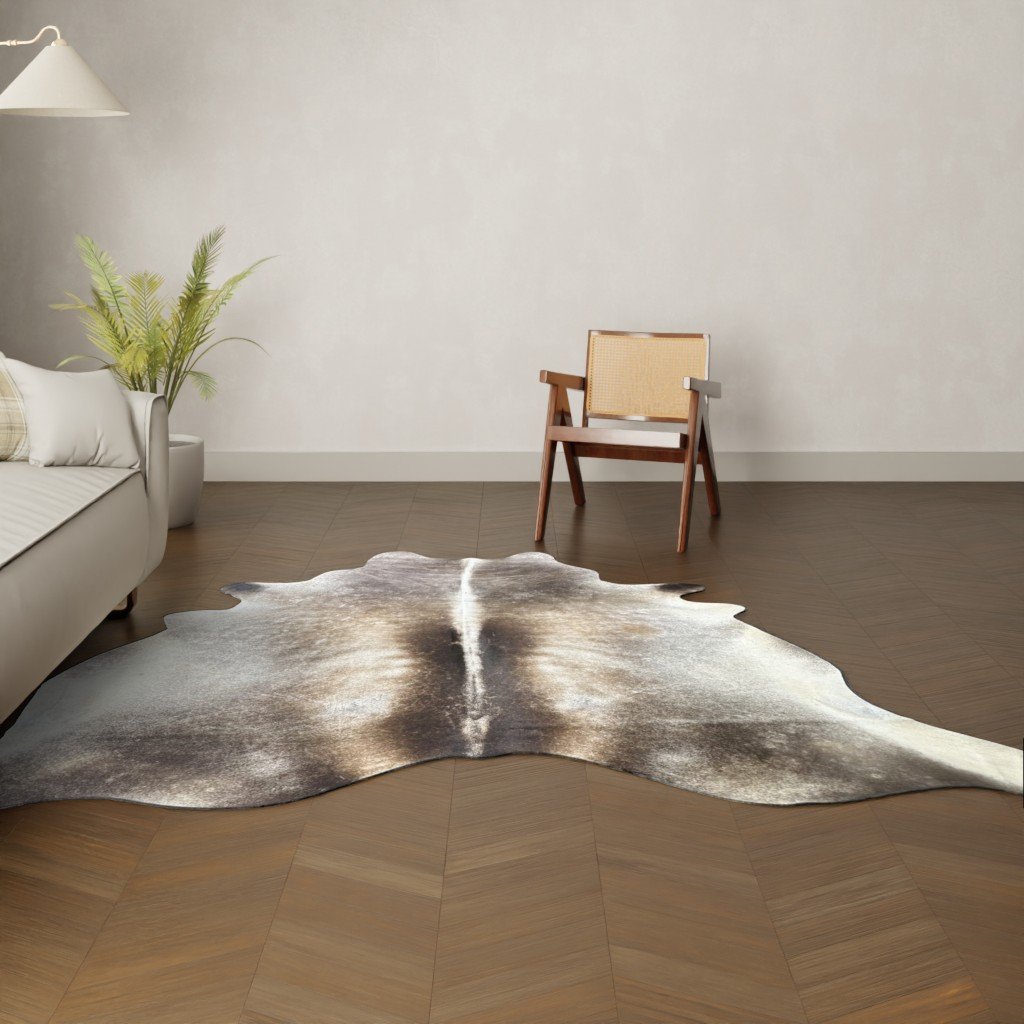 Kuhfell-Teppich dunkelbraun grau 250x210 cm. RIESIG