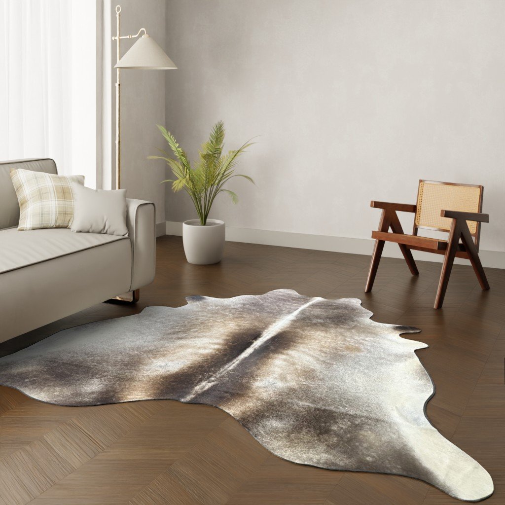 Kuhfell-Teppich dunkelbraun grau 250x210 cm. RIESIG