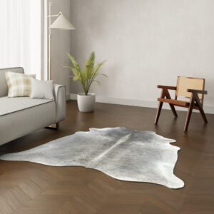 Kuhfell-Teppich dunkelgrau 200x190 cm.