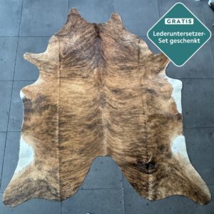 Echtes Kuhfell braun 220x200 cm XL groß - Natürliches Rinderfell Narben
