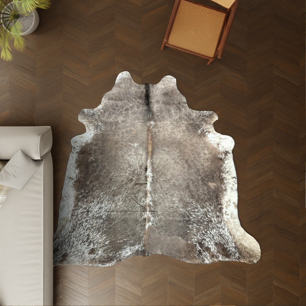 Kuhfell-Teppich taupe weiß 240x220 cm. XL-EXTRA