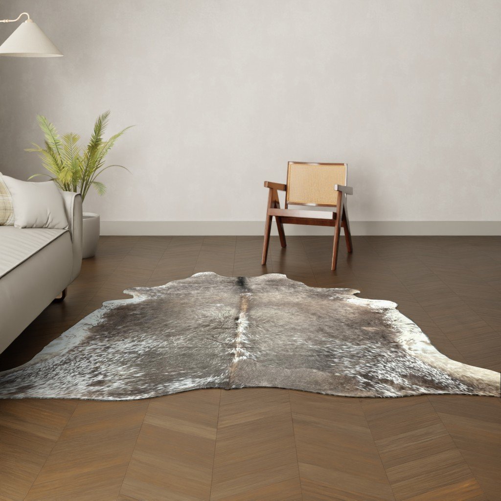 Kuhfell-Teppich taupe weiß 240x220 cm. XL-EXTRA