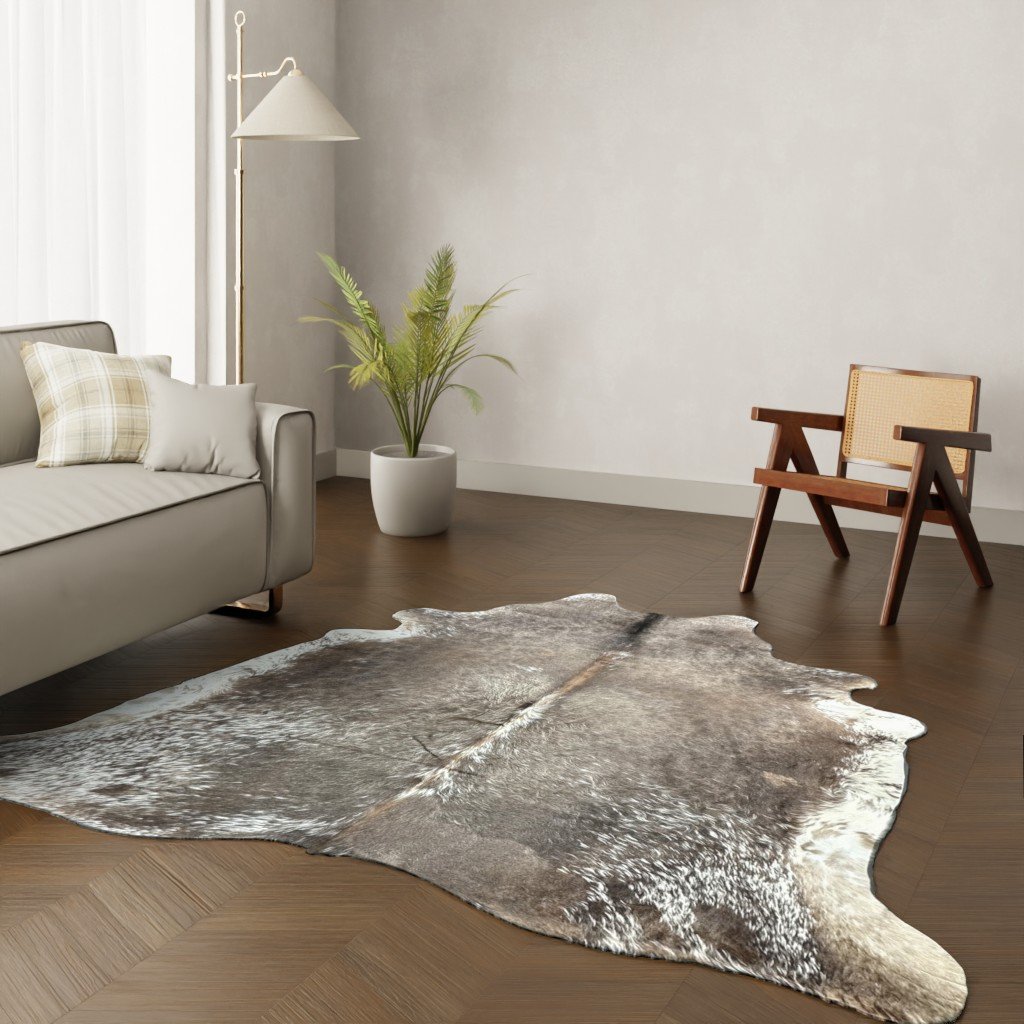 Kuhfell-Teppich taupe weiß 240x220 cm. XL-EXTRA
