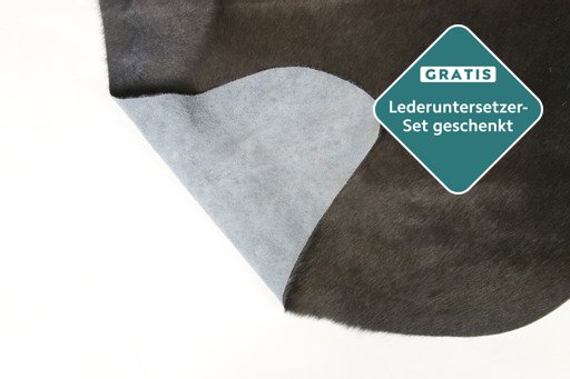 Gefärbtes Kuhfell anthrazit Rückseite Verarbeitung