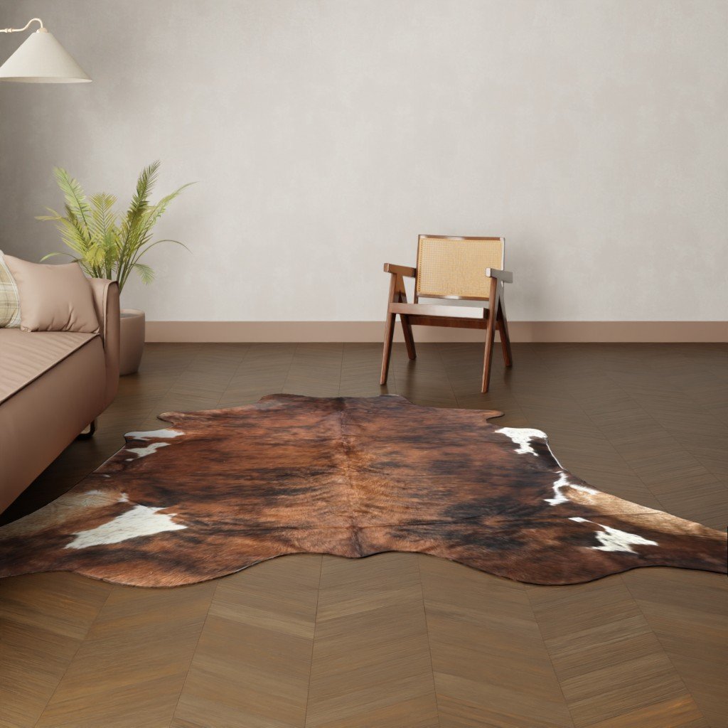 Kuhfell-Teppich dunkelbraun weiß 250x230 cm. RIESIG