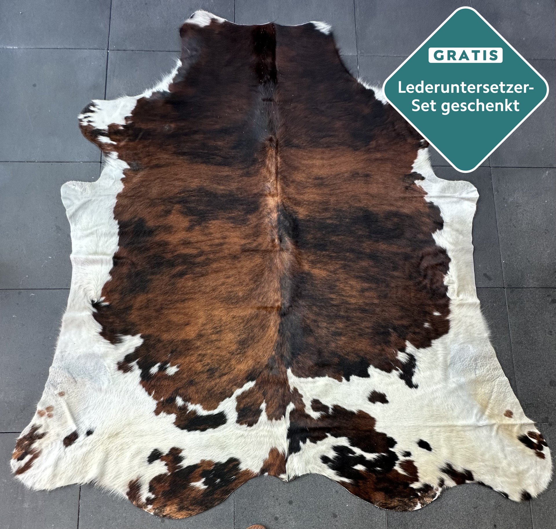 Kuhfell Teppich Tricolor Detailansicht natürliche Zeichnung