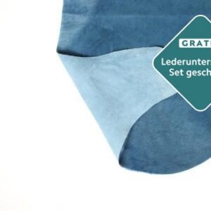 Echtes Rinderfell gefärbt blau Nahaufnahme Textur