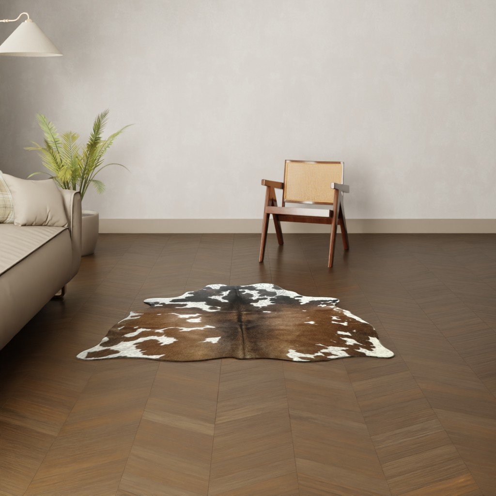 Mini-Kuhfell braun-weiß gefleckt 150x140 cm.