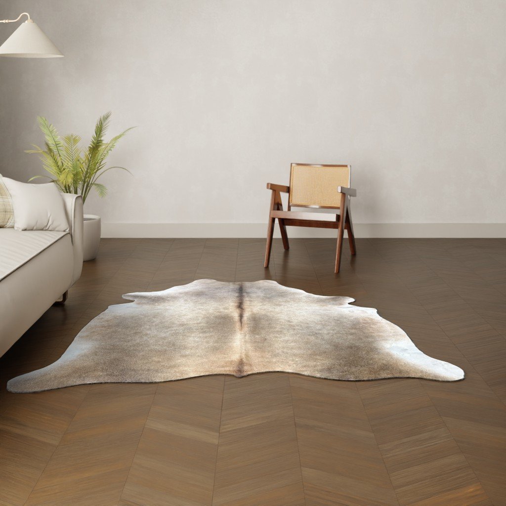 Kuhfell-Teppich braun grau 200x180 cm. KLEIN