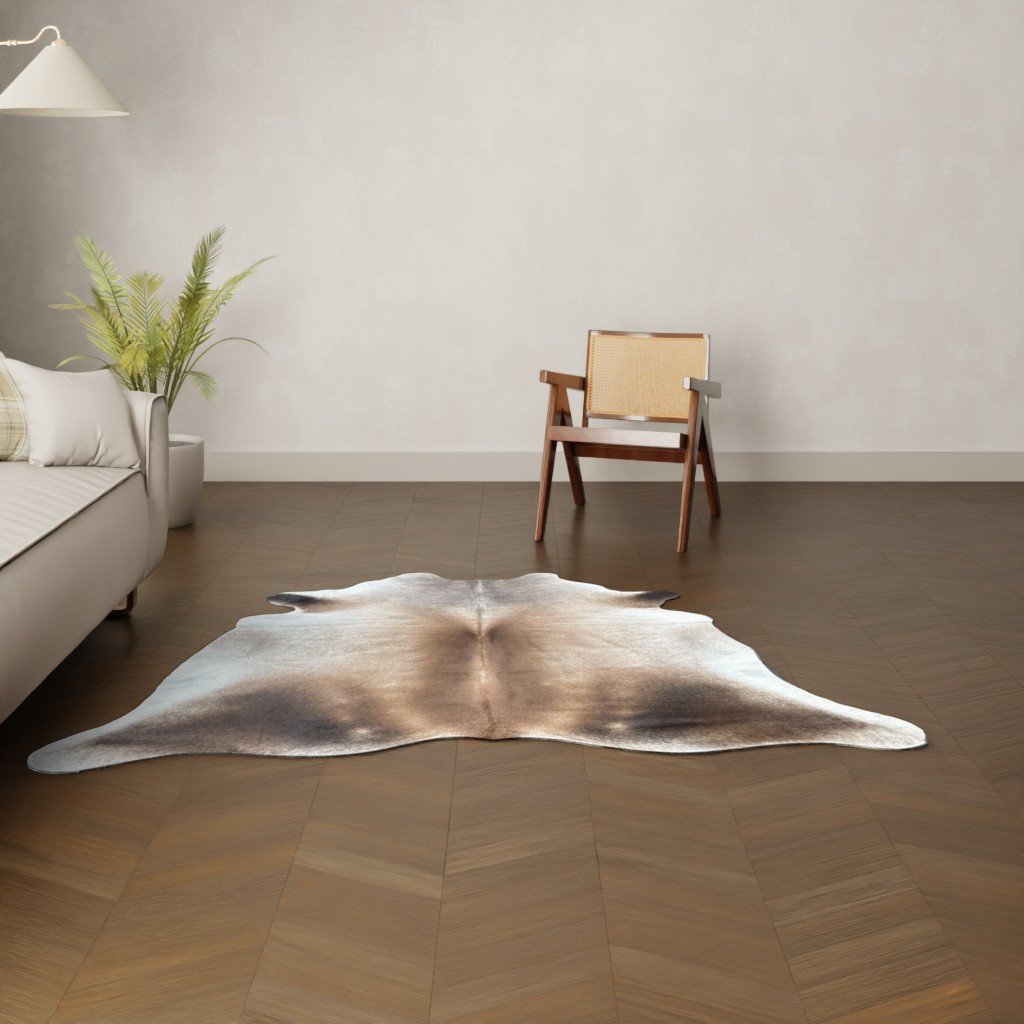 Kuhfell-Teppich braun grau 200x190 cm. KLEIN