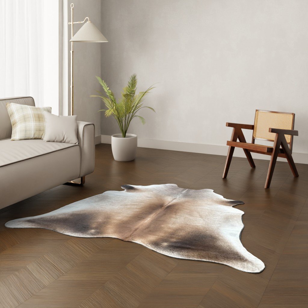 Kuhfell-Teppich braun grau 200x190 cm. KLEIN
