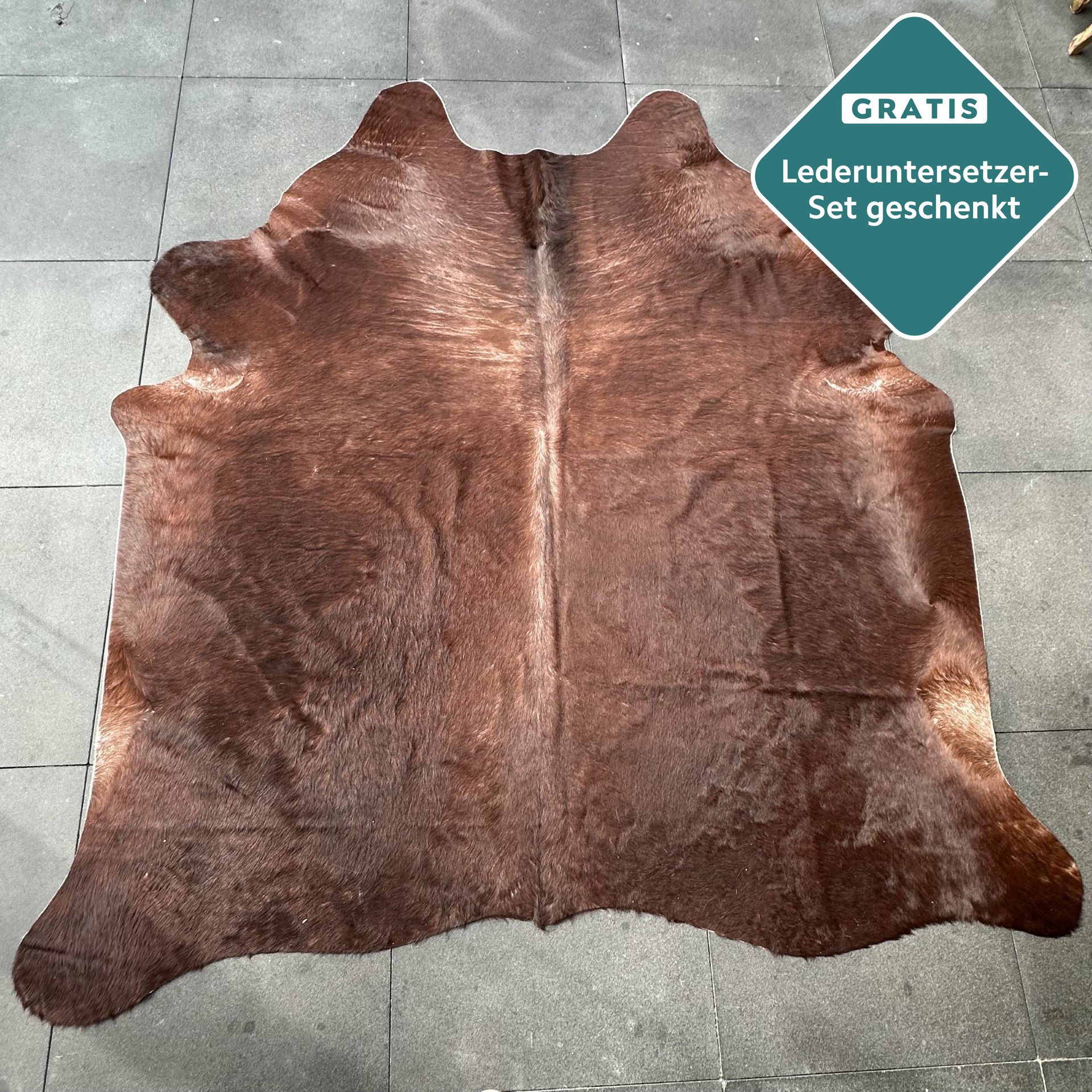 Kuhfell Teppich cognac dunkel Detailansicht natürliche Zeichnung