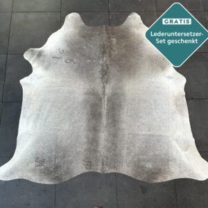 Kuhfell Teppich taupe dunkelgrau Detailansicht natürliche Zeichnung