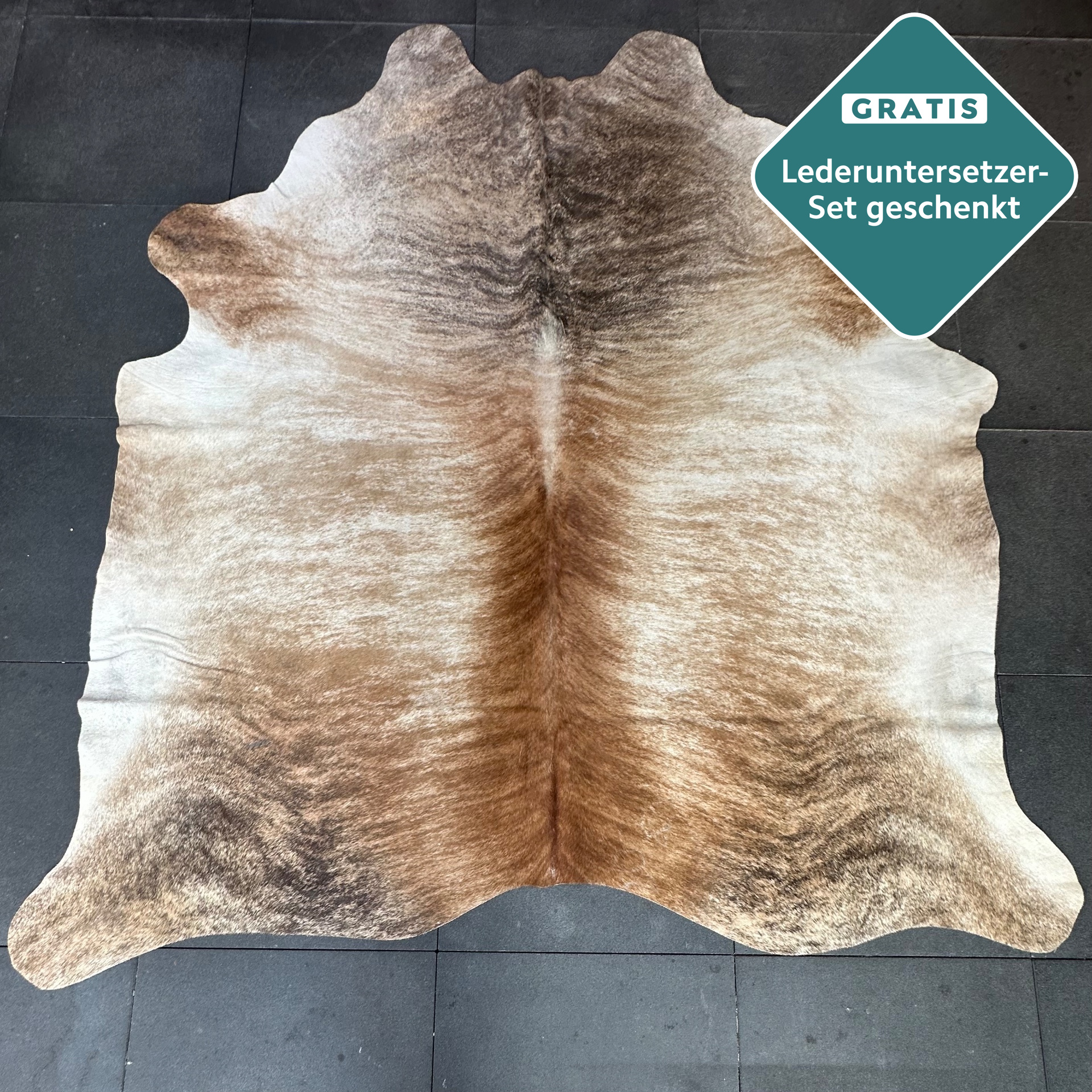 extra großes Kuhfell hellbraun beige weiß