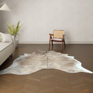 Kuhfell-Teppich gestreift braun-weiß 220x190 cm.