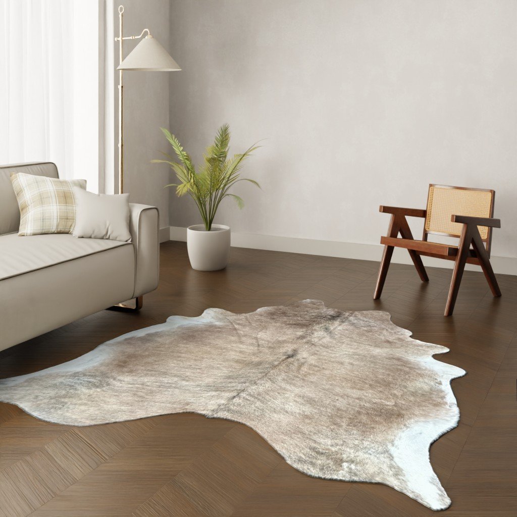 Kuhfell-Teppich gestreift braun-weiß 220x190 cm.