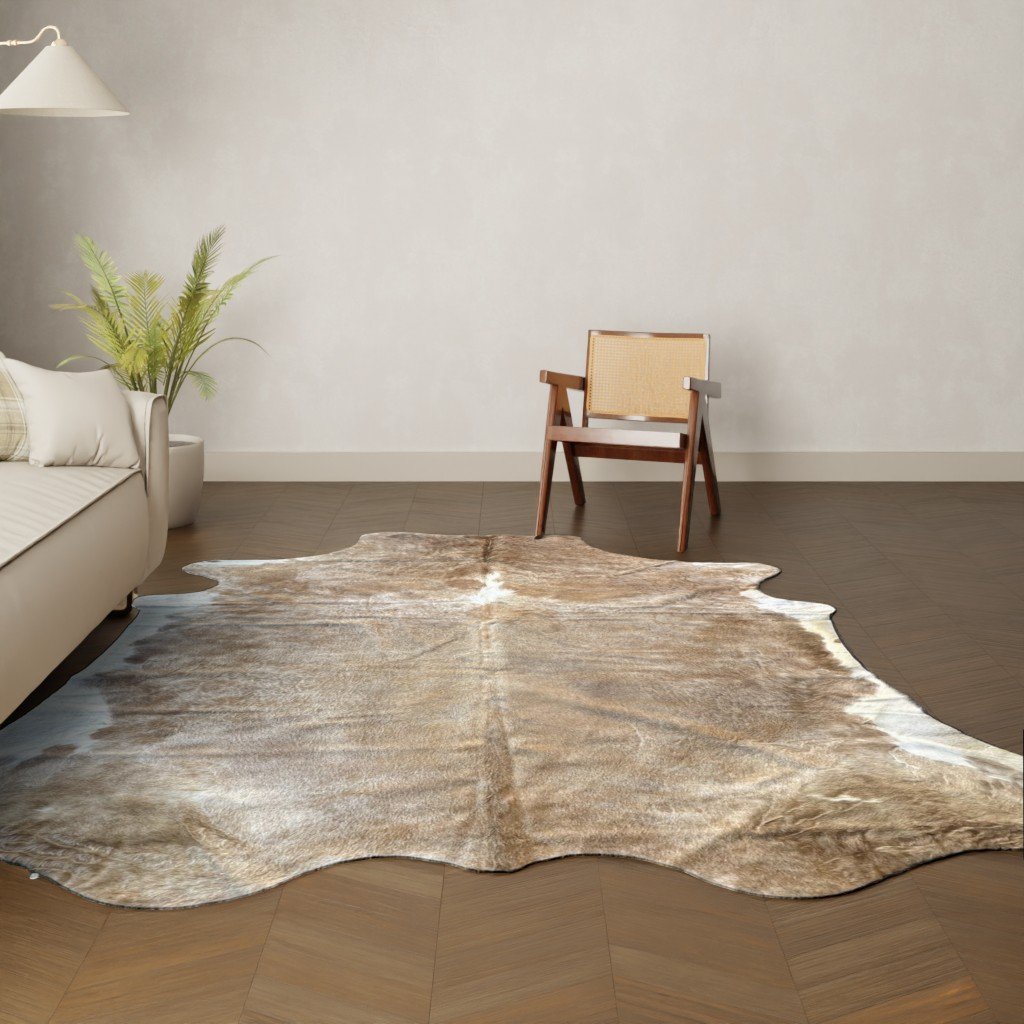 Kuhfell-Teppich hellbraun weiß 280x220 cm. KOLOSSAL