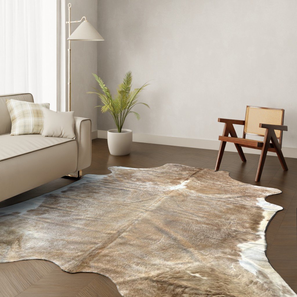 Kuhfell-Teppich hellbraun weiß 280x220 cm. KOLOSSAL