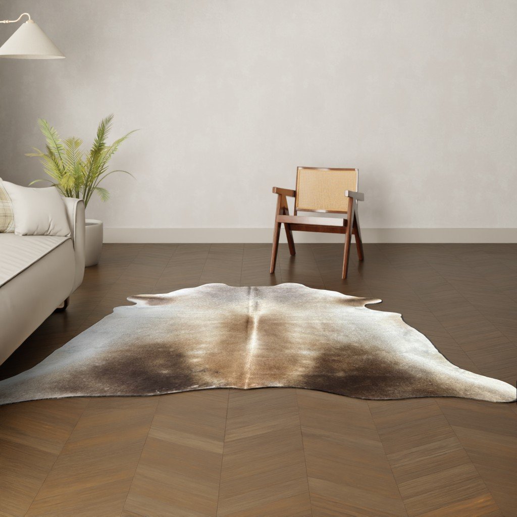 Kuhfell-Teppich dunkelbraun grau 230x200 cm. SPEZIAL
