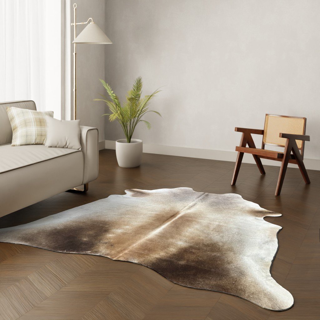 Kuhfell-Teppich dunkelbraun grau 230x200 cm. SPEZIAL