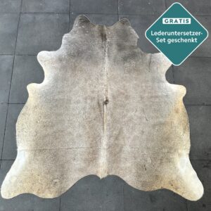 Kuhfell Teppich grau taupe Detailansicht natürliche Zeichnung