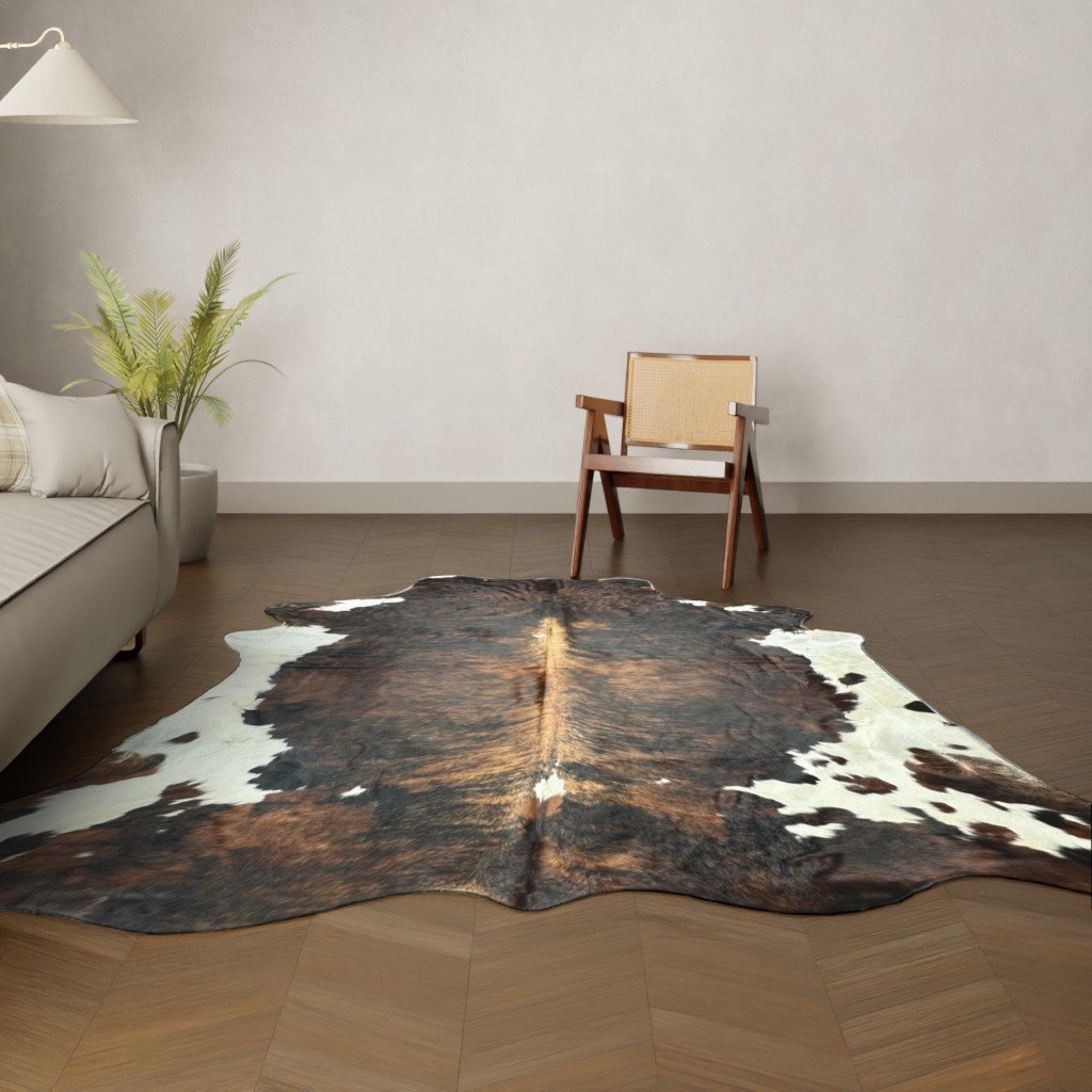 Kuhfell-Teppich dunkelbraun weiß 260x200 cm. KOLOSSAL