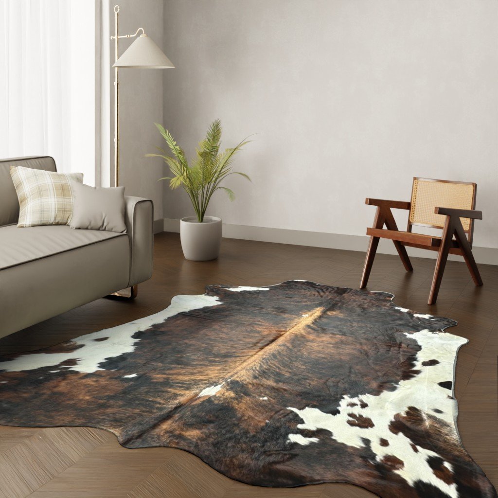 Kuhfell-Teppich dunkelbraun weiß 260x200 cm. KOLOSSAL