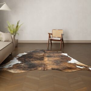 Kuhfell-Teppich dunkelbraun weiß 250x230 cm. RIESIG