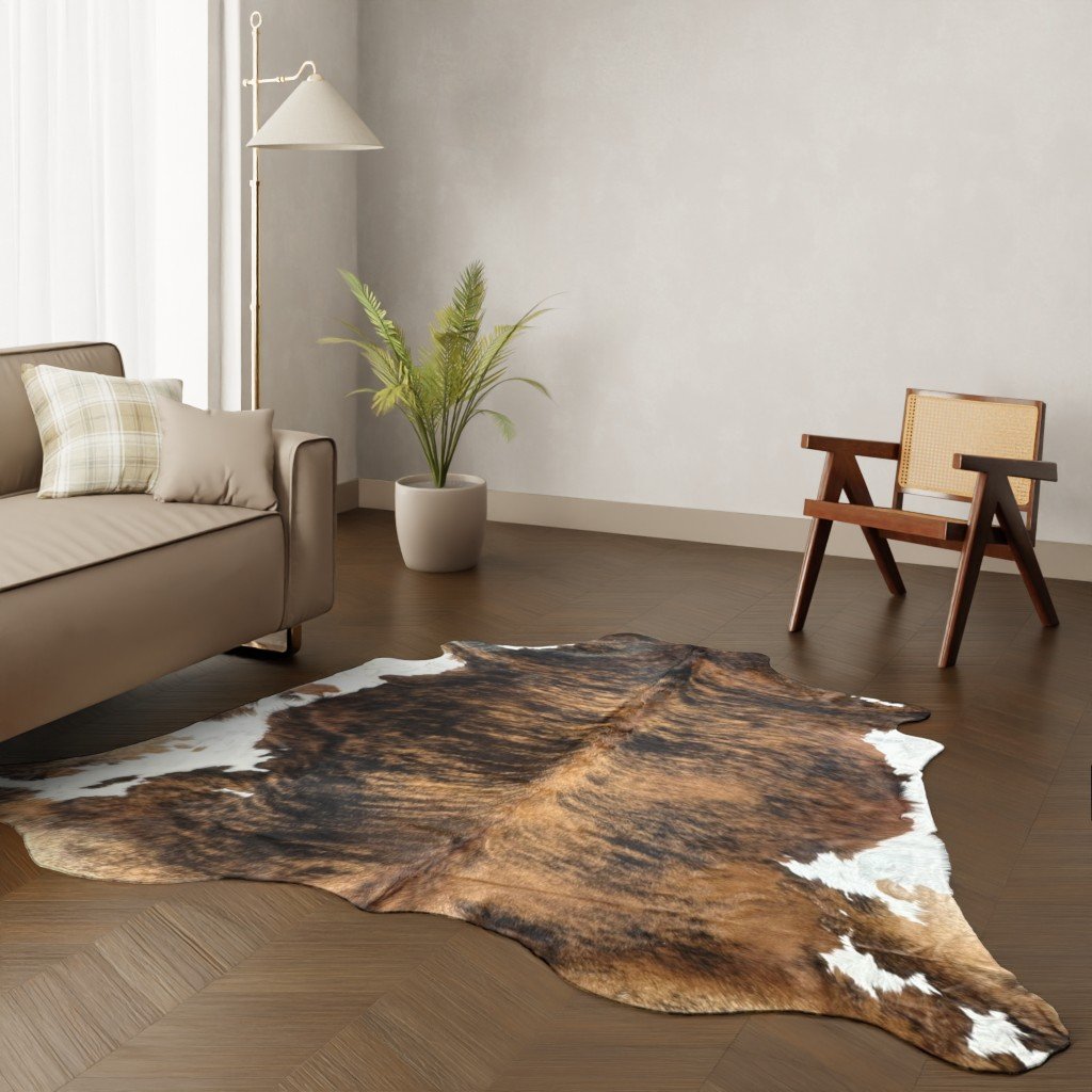 Kuhfell-Teppich dunkelbraun weiß 250x230 cm. RIESIG