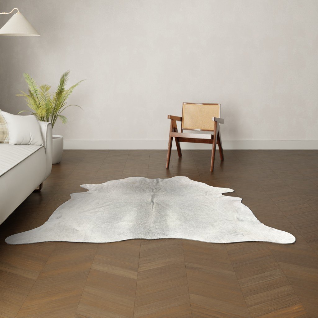 Kuhfell-Teppich weiß grau 200x200 cm. KLEIN