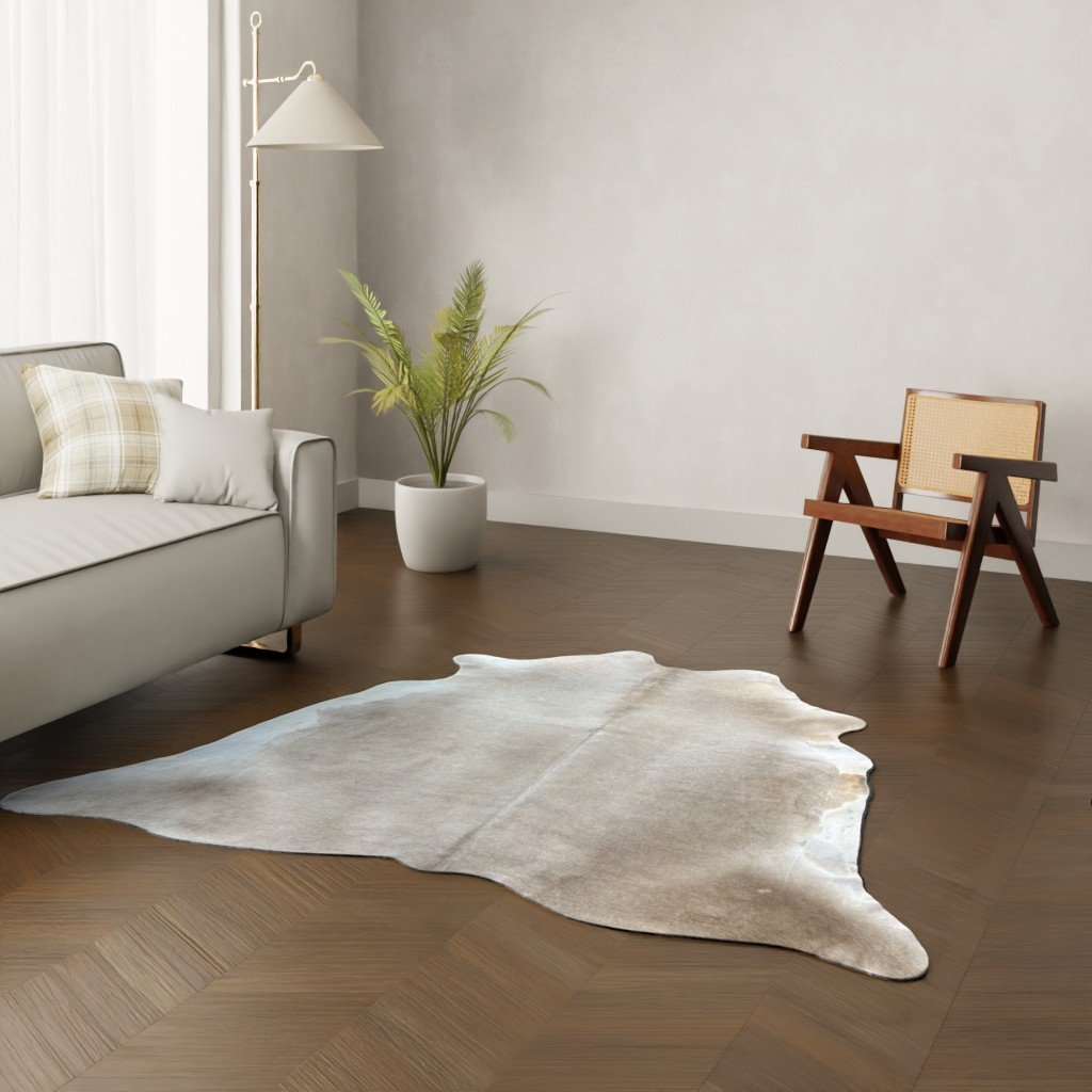 Kuhfell-Teppich taupe 210x190 cm.