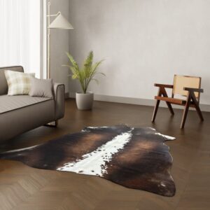 Kuhfell-Teppich dunkelbraun weiß 200x180 cm. KLEIN