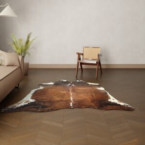Kuhfell-Teppich dunkelbraun weiß 200x180 cm. KLEIN